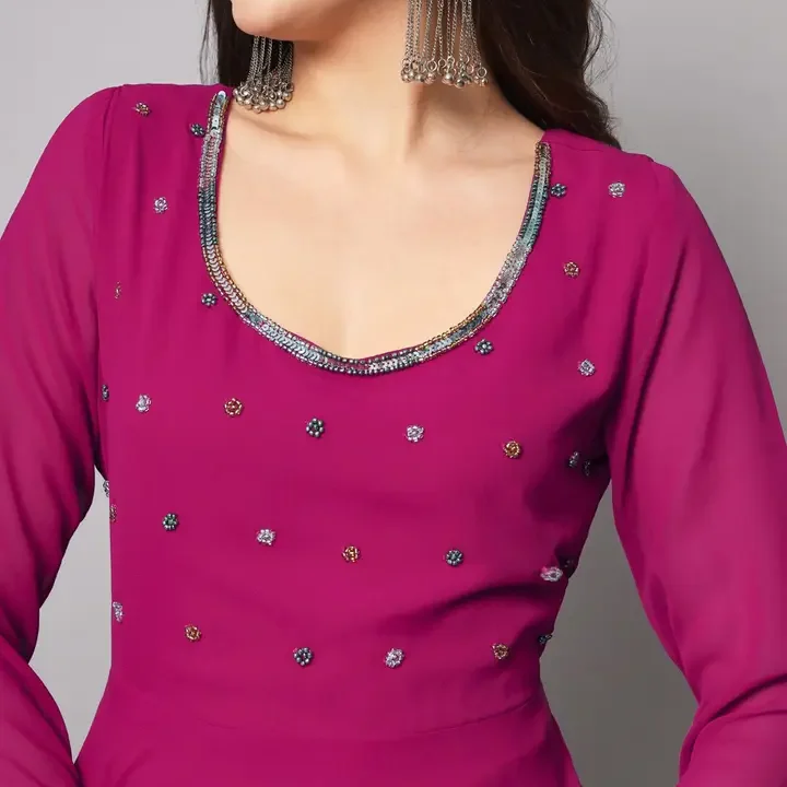 Poshak Hub Women Indie Prints Georgette Anarkali Kurta, Pink