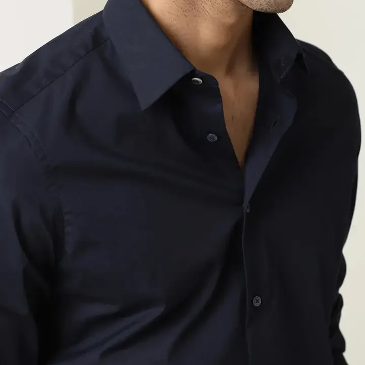 MISCHIEF MONKEY Classic Pure Cotton Casual Shirt, Navy Blue