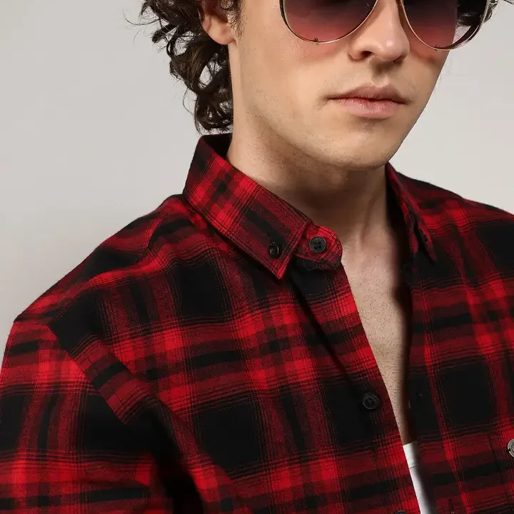 CAHOOT Men's Classic Buffalo Checked Cotton Casual Shirt, Red
