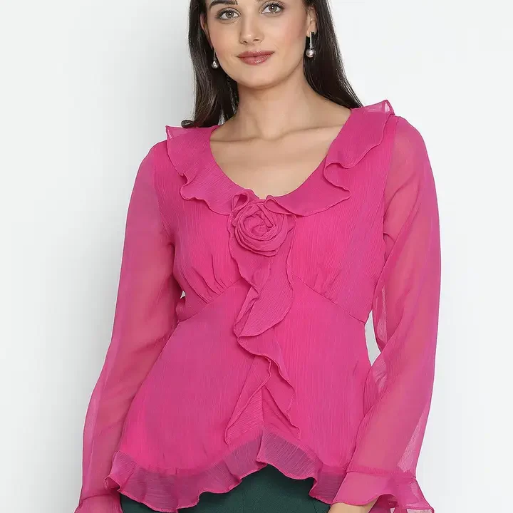 DRAAX Fashions Women Solid V-Neck Top, Pink