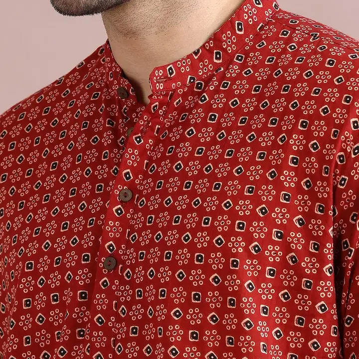 FILORI STUDIO Men Pure Cotton Ethnic Motifs Printed Kurta, Red