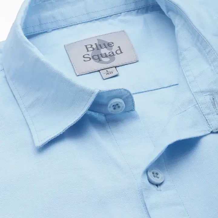 BS BLUE SQUAD Cotton Linen Casual Shirt, Blue