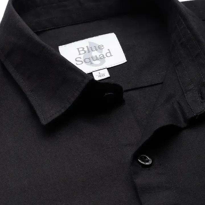 BS BLUE SQUAD Cotton Linen Casual Shirt, Black