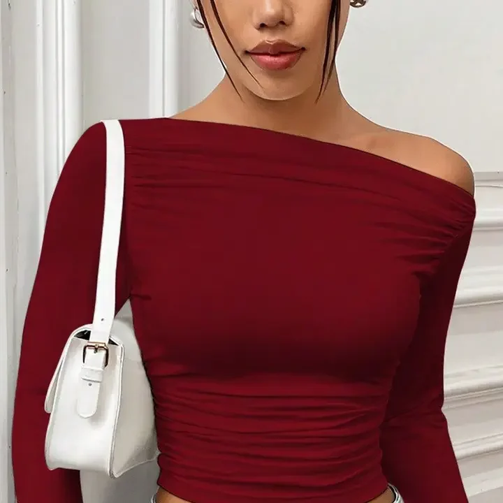 Istyle Can Women Solid Off-Shoulder Top, Maroon