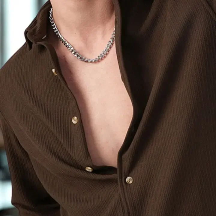 INDICLUB Spread Collar Long Sleeves Shirt, Brown