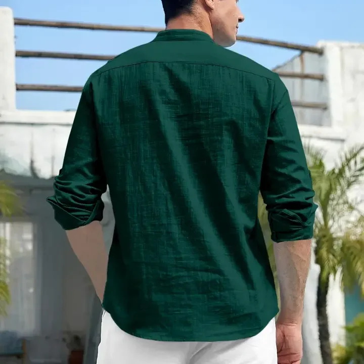 Fifth U Men Mandarin Collar Straight Short Kurta, Green