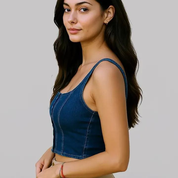 NUEVOSDAMAS Blue Denim Bustier Crop Top, Blue