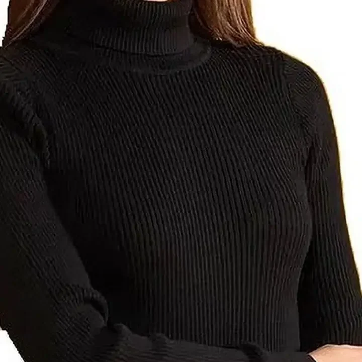 MIXFIT Women High-Neck Long Sleeves Ribbed Regular Top, Black