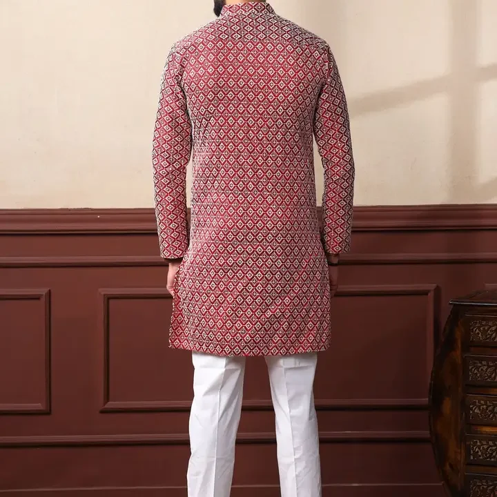 ALMORA Men Ethnic Motifs A-Line Kurtas, Maroon