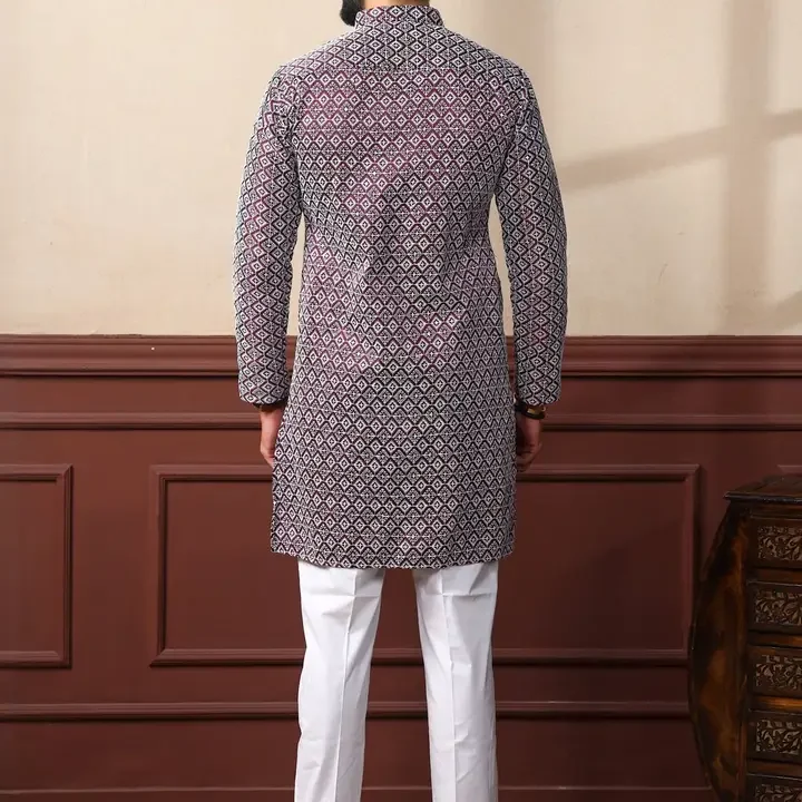 ALMORA Men Ethnic Motifs A-Line Kurtas, Purple