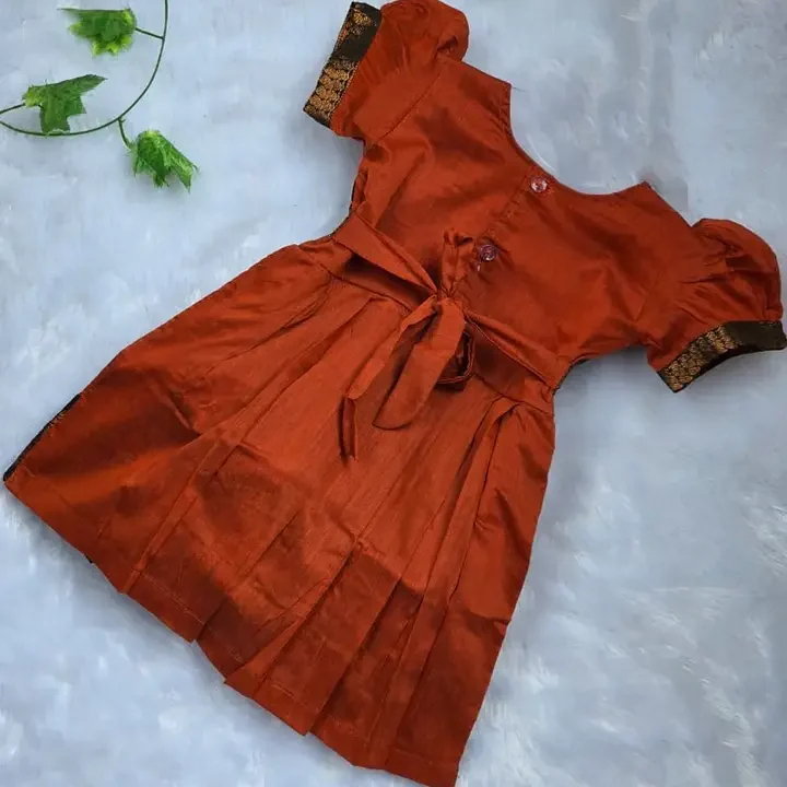 AMBA COLLECTION BOUTIQUE Girls Kalyani Cotton Puff Sleeves Ethnic Dresses, Orange