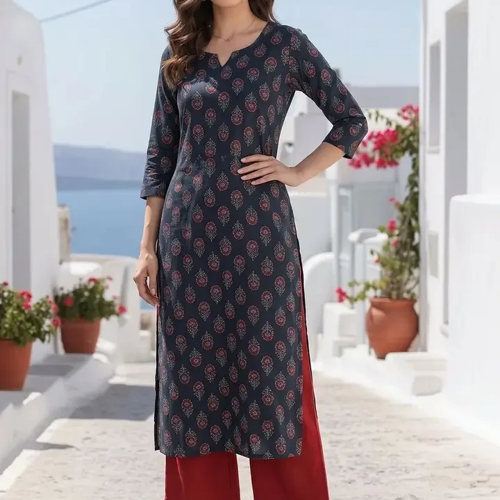 AADVIKA Women Ethnic Printed Kurta, Navy Blue