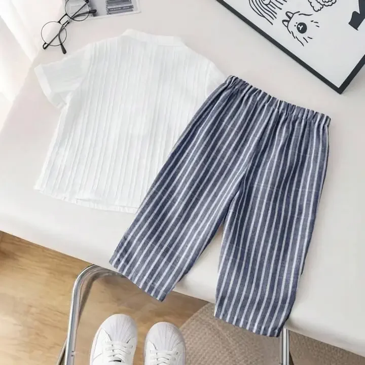 little heaven Cotten blend Shirt & Trousers Co-Ords, White