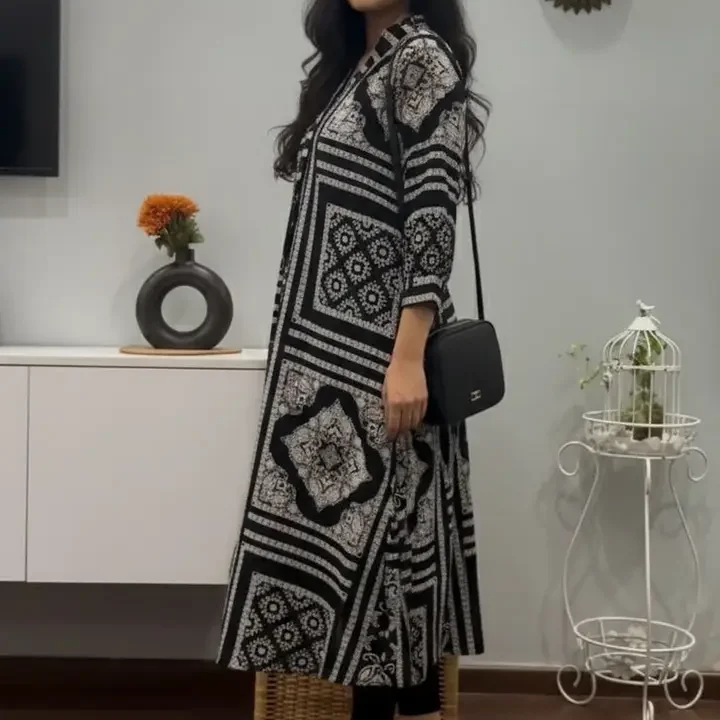 Chaukas Women Ethnic Motifs Printed Indie Prints Kurta, Black