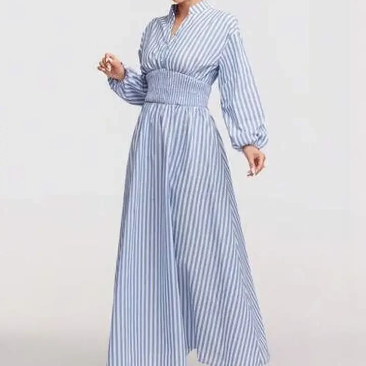 Burgstudio9 Striped A-Line Maxi Dress, Blue