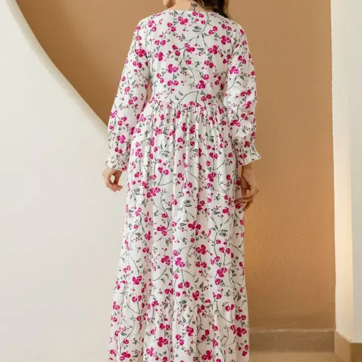 DAEVISH Floral Print Fit & Flare Maxi Dress, White