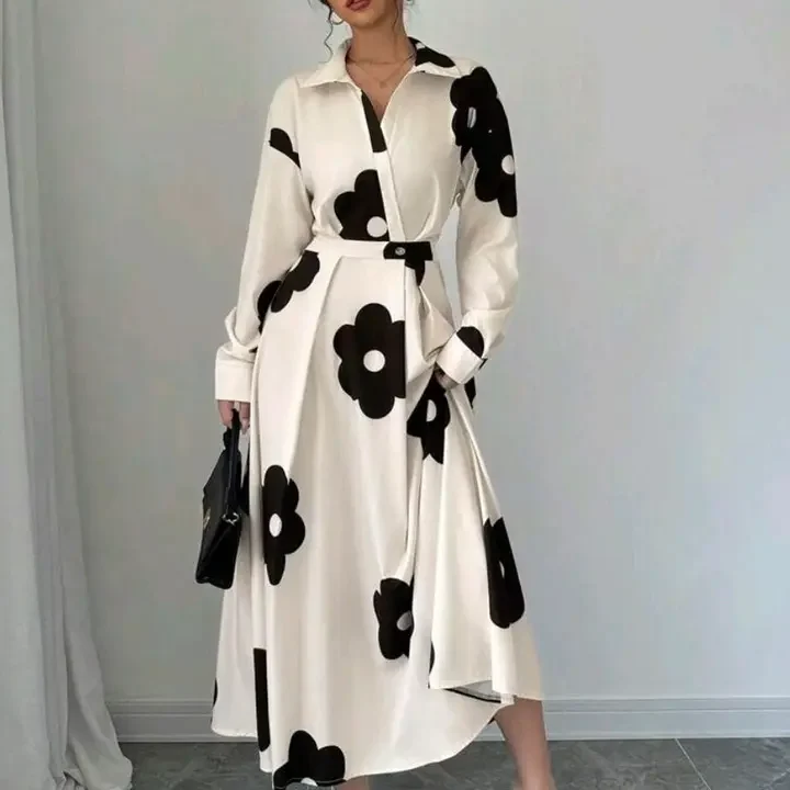 KI STUDIO Floral Print Shirt Midi Dress, Off White