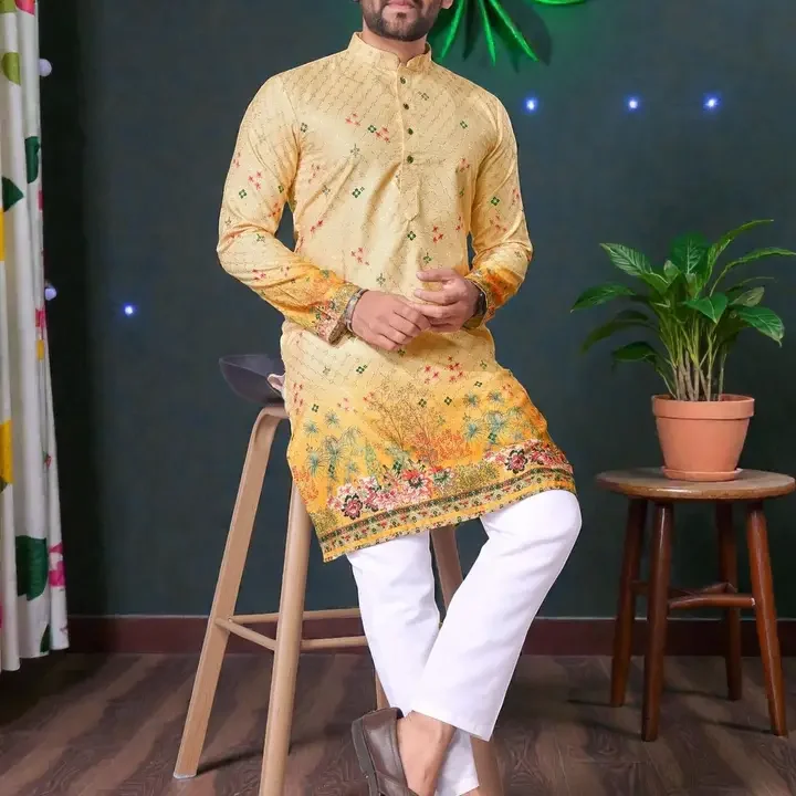 MAITHILI CREATION Men Embroidered Kurta, Yellow