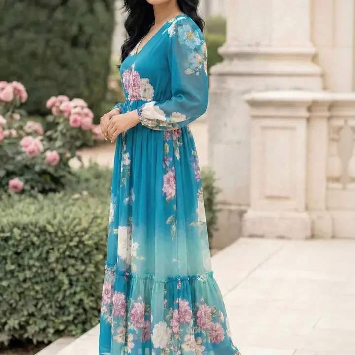 MASAKALI Floral Print Georgette Maxi Dress, Blue