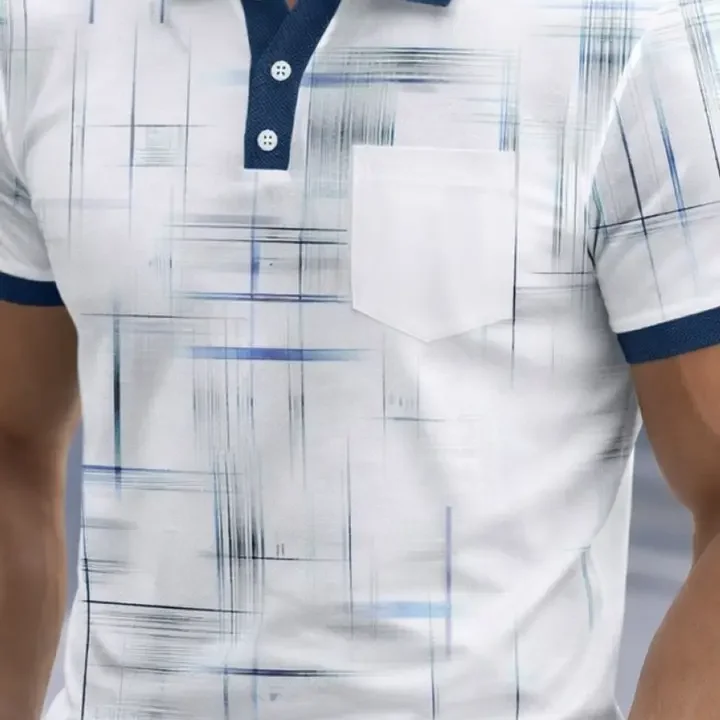 TAZO Men Printed Polo Collar Pockets T-shirt, White