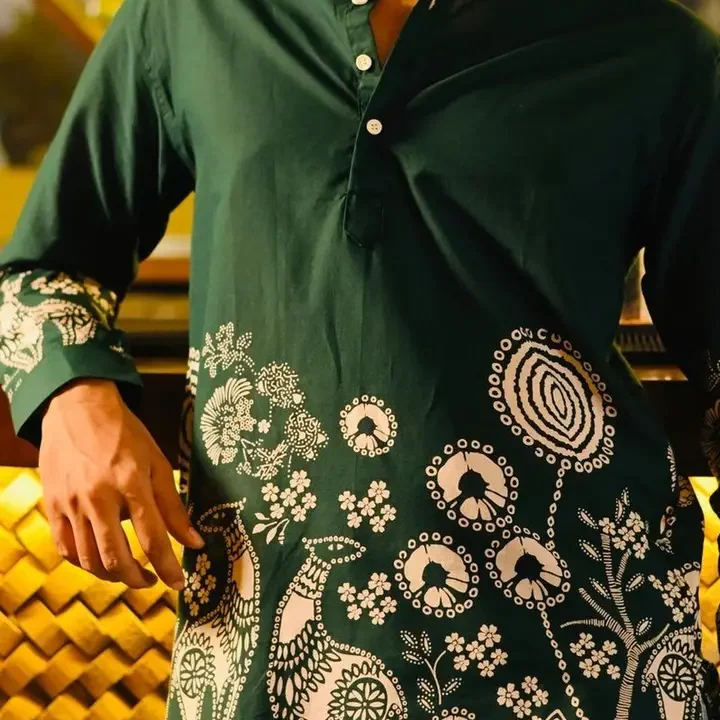 Hues Fab Men Ethnic Motifs Printed Indie Prints Kurta, Green