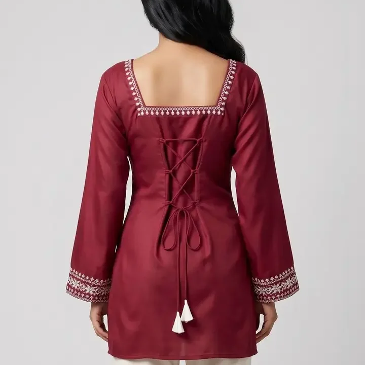 Mahiras Comfort Embellished Embroidered Ethnic Top, Maroon