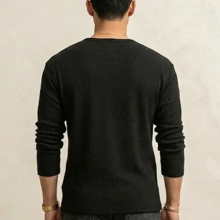 Netclick Men Henley Neck T-shirt, Black