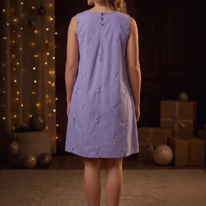 Cloth Bites Floral Embroidered A-Line Dress, Purple