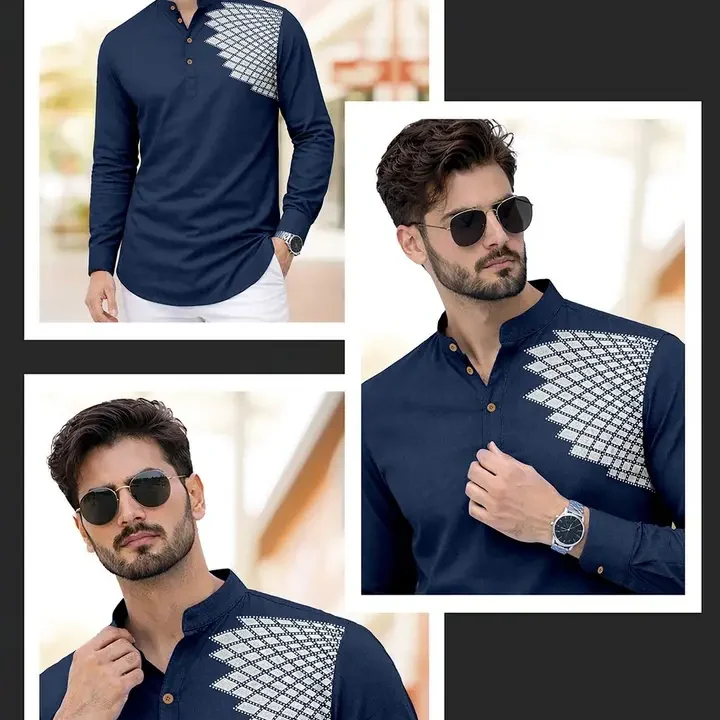 CLOTHING VEDA Men Geometric Printed Kurta, Navy Blue