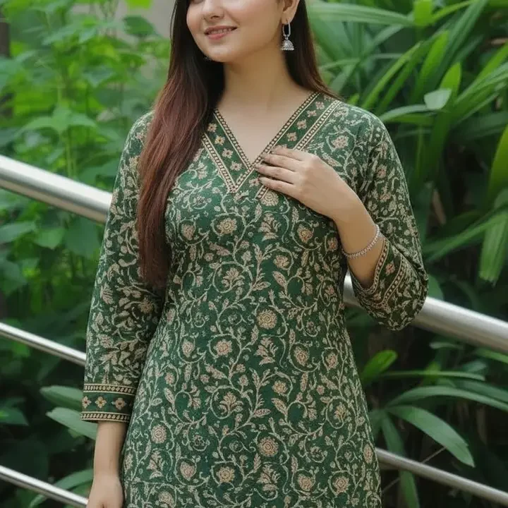 Gulmehendi Women Ethnic Motifs Printed Kurta, Green