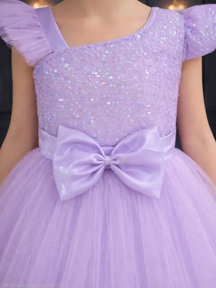EX ETERNAL LEXIS Embellished Flutter Sleeve Ruffled Net Maxi Dress, Lavender