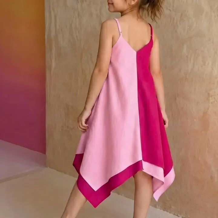 KidsFlower Girls Colourblocked V-Neck Fit & Flare Ethnic Dresses, Pink
