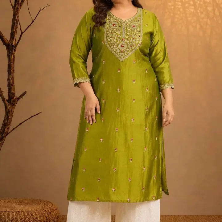 HOUSE OF SETHIA Women Embroidered Thread Work Kurta, Green