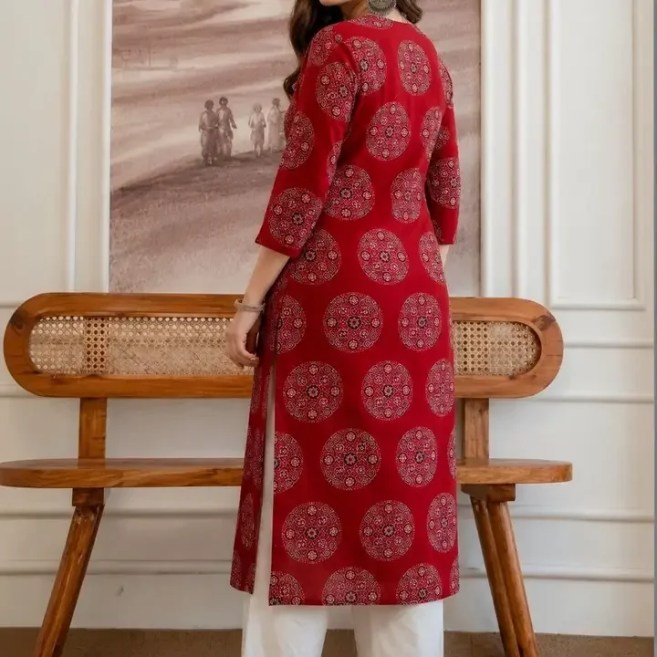 Tabeedah Women Ethnic Motifs Printed V-Neck Kurta, Red