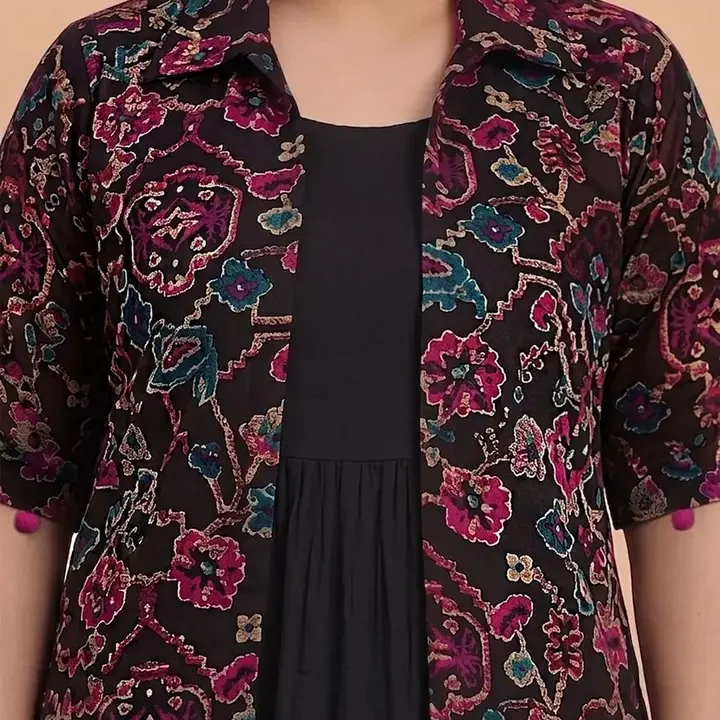 Azira Floral Print Ruffled A-Line Midi Dress, Black
