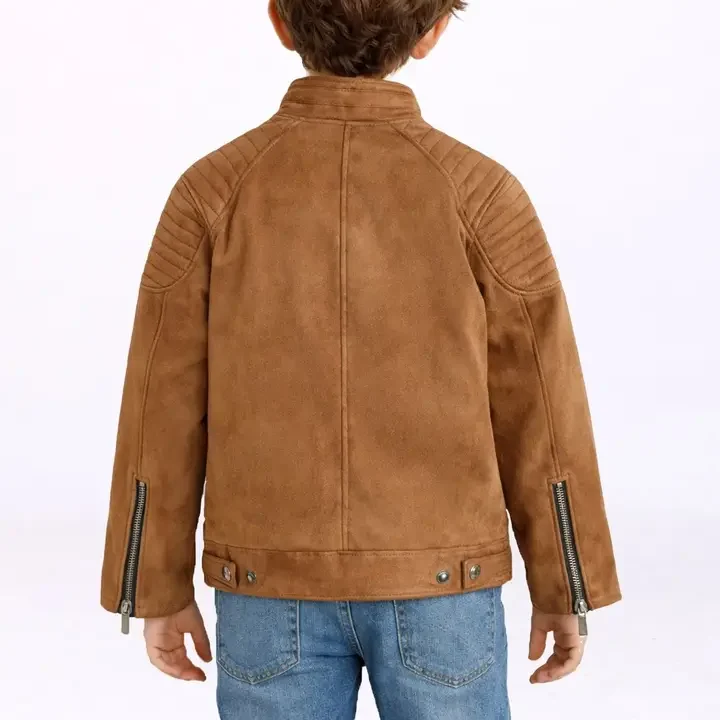 Leather Retail Boys Suede Outdoor Biker Jacket, Brown