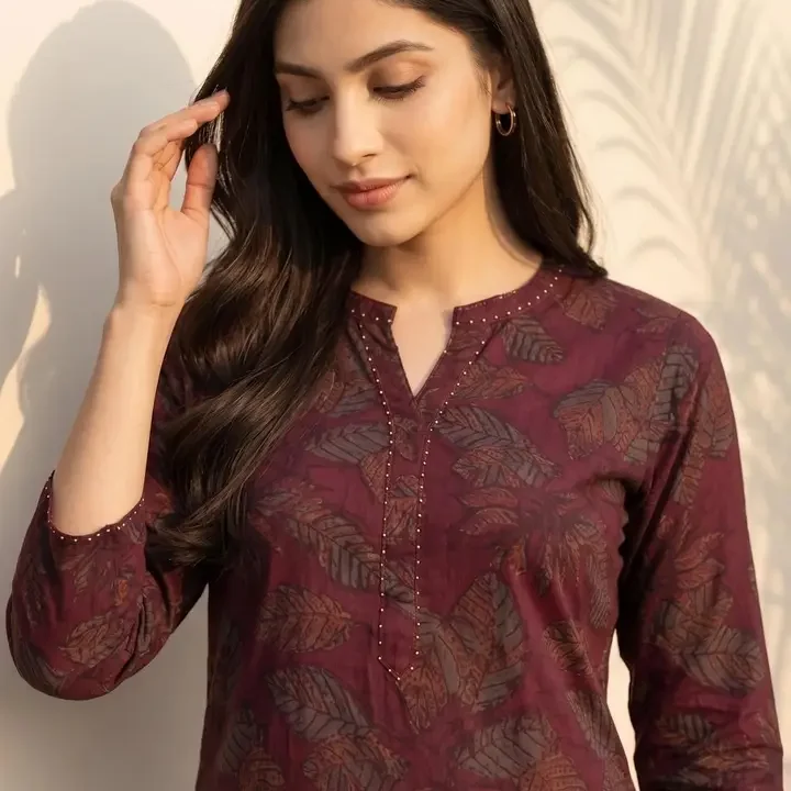 Gs Fashions Women Floral Printed Kurta, Maroon