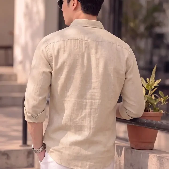 Nat Jastica Men Straight Casual Shirt, Beige