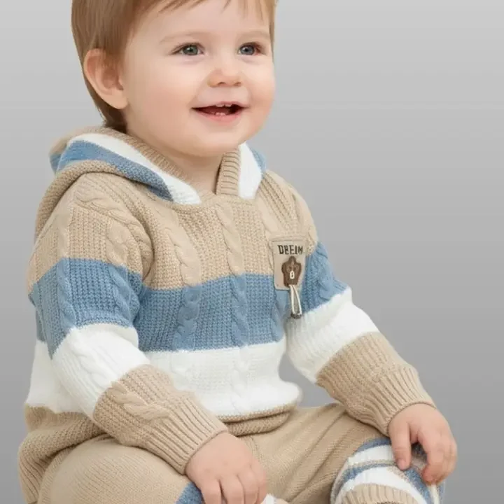 MICROPOLO Unisex Kids Striped Woollen Pullover, Peach