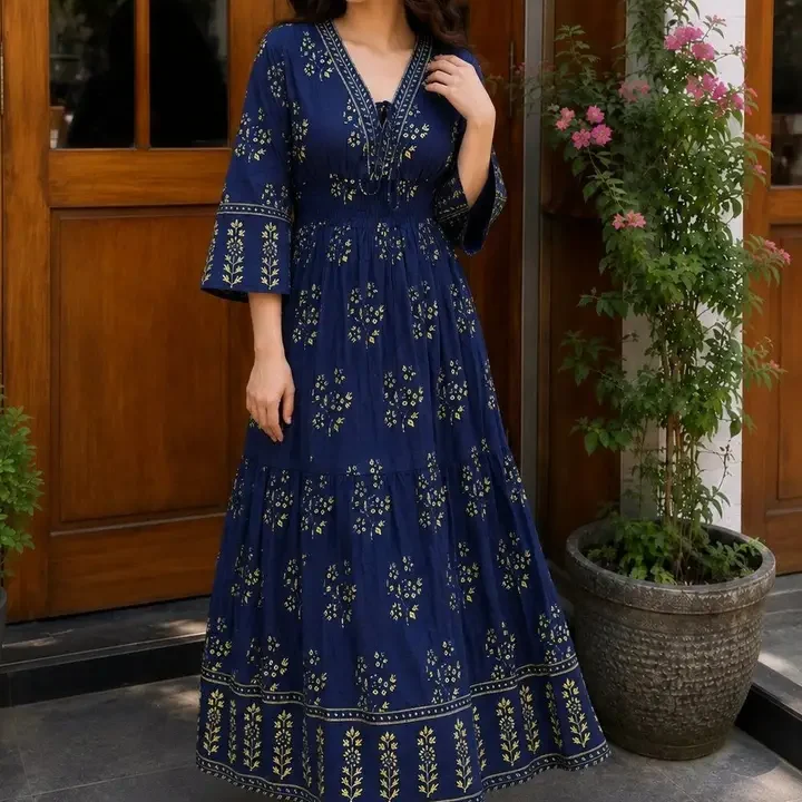 ARANGETRAM Floral Print Maxi Dress, Navy Blue