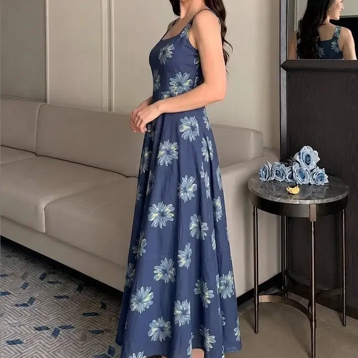 ADYASAA THE LABEL Floral Print A-Line Midi Dress, Blue