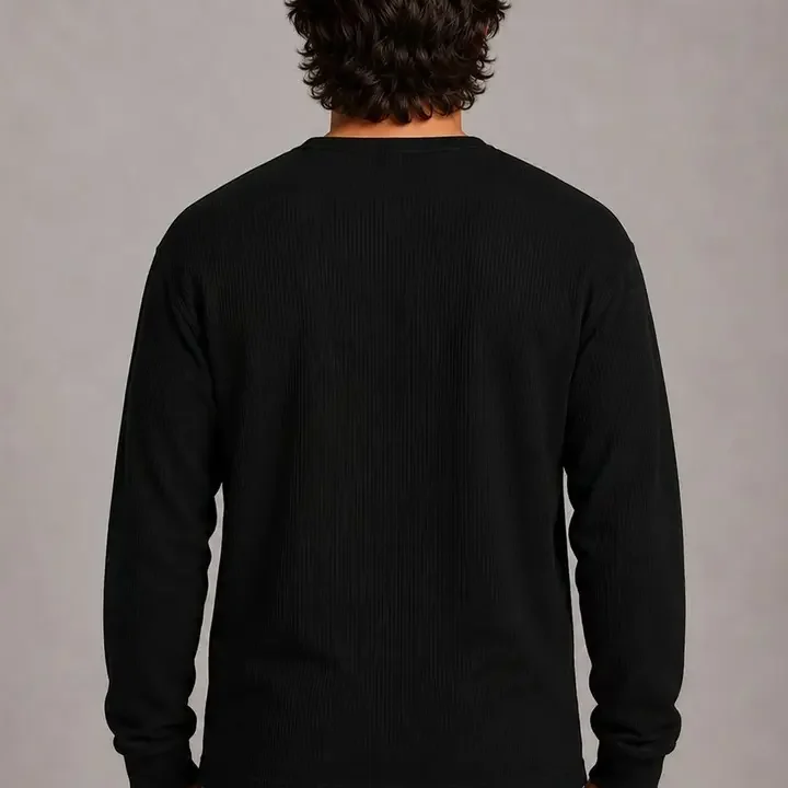 HOODLER Men Henley Neck T-shirt (Black), Black