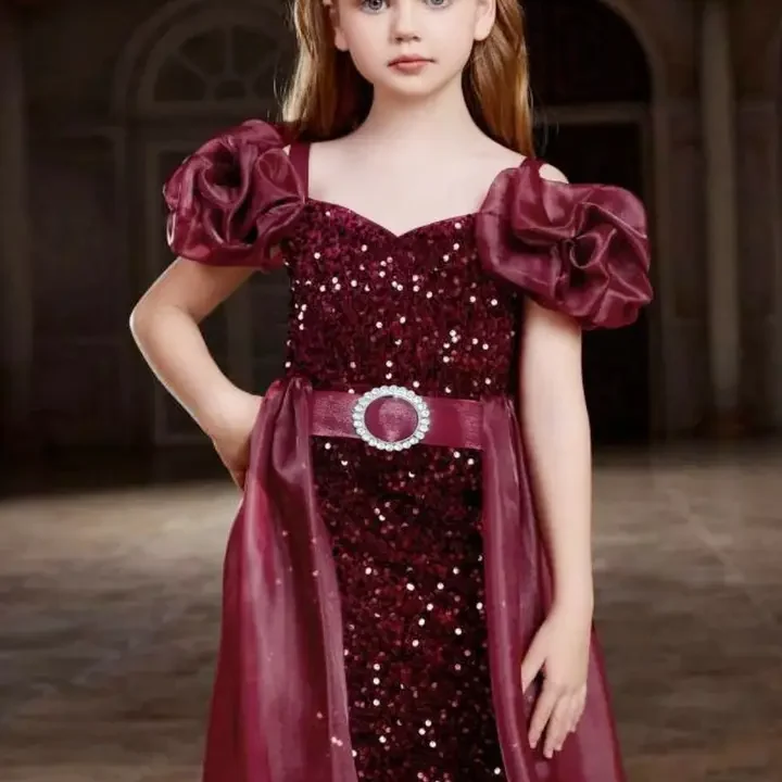 Tofa Fashions Embellished Puff Sleeve Ruffled Maxi Dress, Maroon