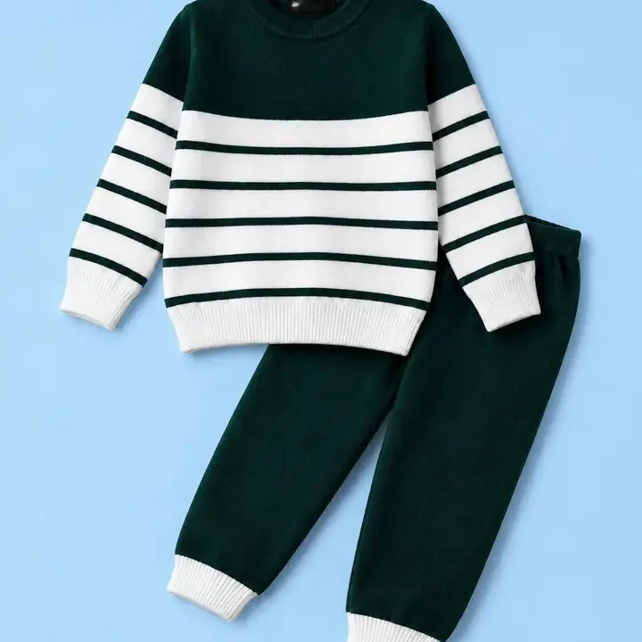 Vaidahee Unisex Kids Striped Woollen Pullover, White