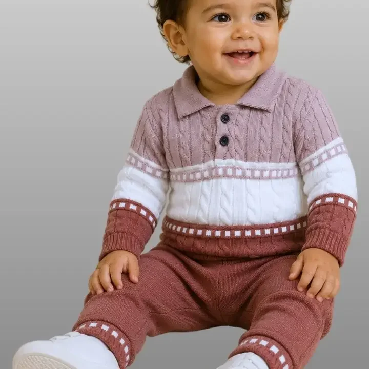 MICROPOLO Unisex Kids Colourblocked Woollen Pullover, Rust