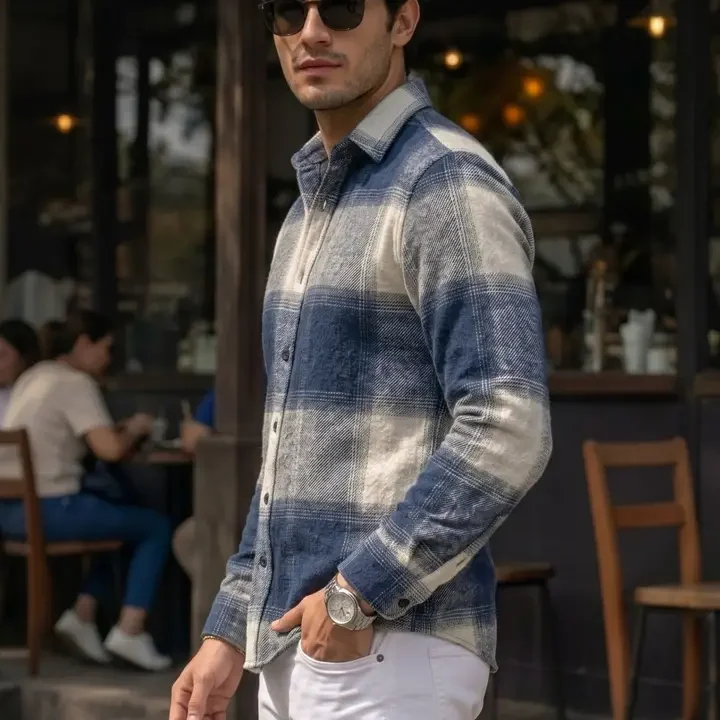 Deelmo Men Standard Buffalo Checks Checked Casual Shirt, Navy Blue