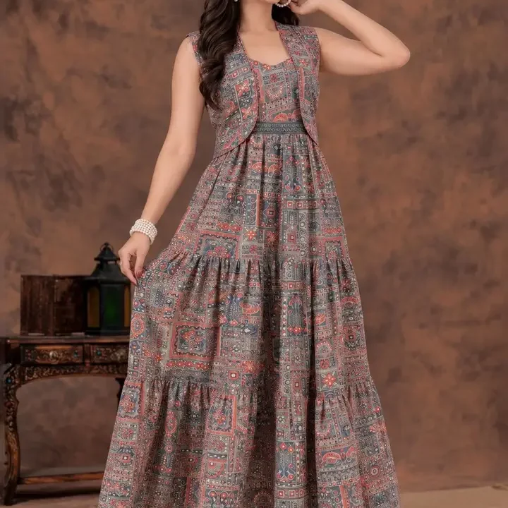 HARIKS Ethnic Motifs Print Maxi Dress, Grey