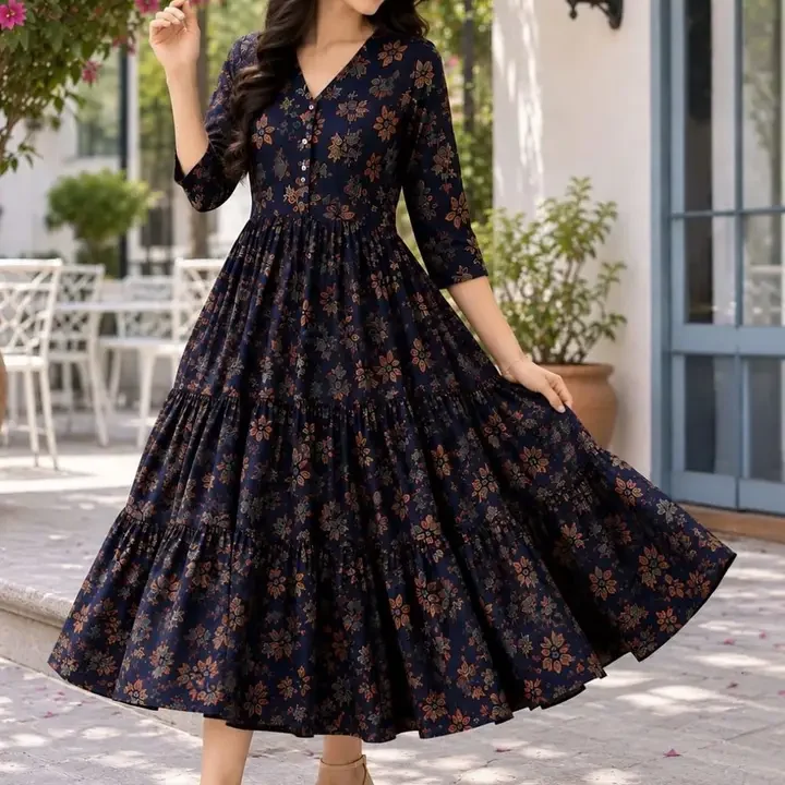 Charnest Women Floral Printed Floral Anarkali Kurta, Blue