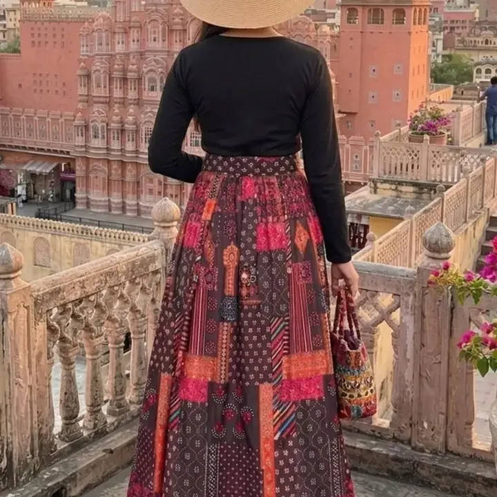 BHUMI FABRIC Ethnic Motifs Print Crepe Maxi Dress, Multi