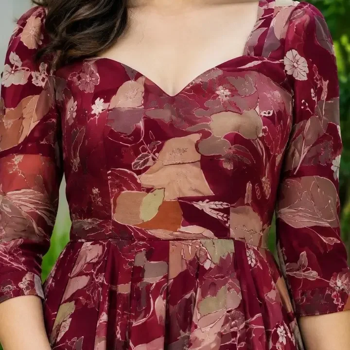 GADHESARIYA Floral Print Maxi Dress, Maroon